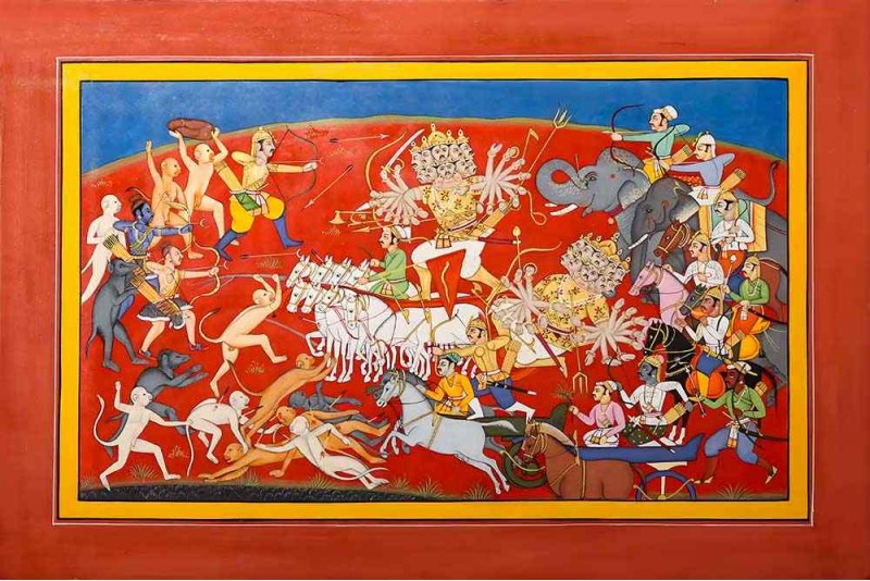 Lord Rama Killing Ravana on canvas
