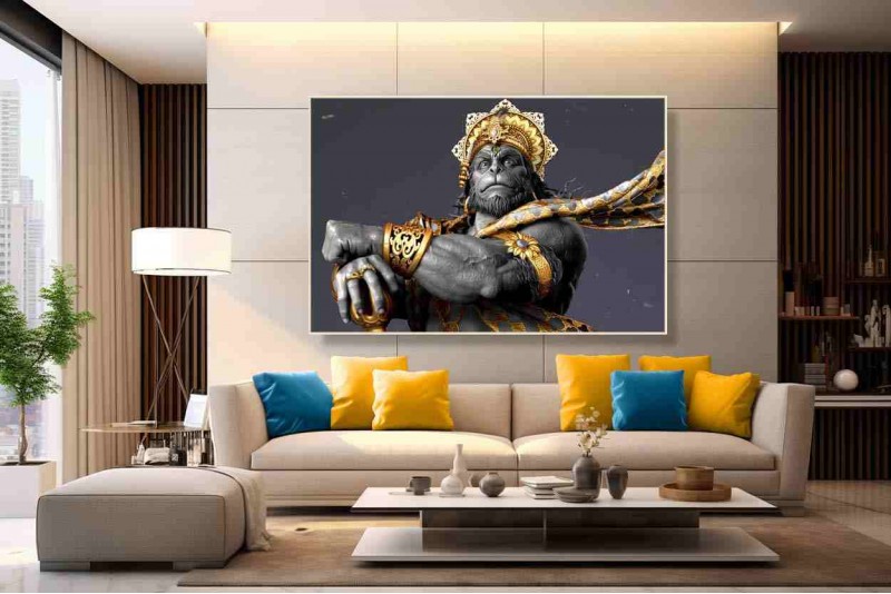 Large Size Angry hanuman face hd images Canvas Painting 09M