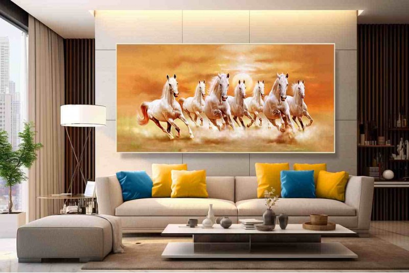 002 Best 7 running horse painting vastu Photo Paper Print 