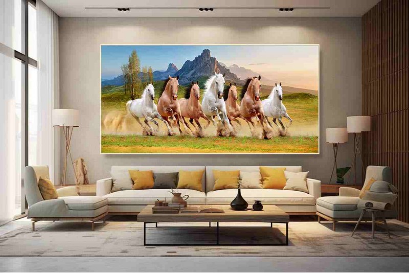 008 Best 7 running horse painting vastu horses wall canvas L