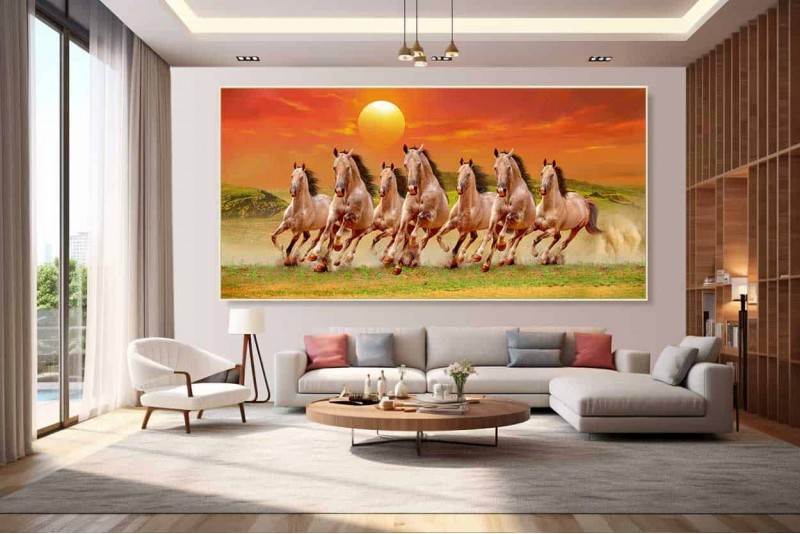 015 Best 7 running horse painting vastu horses wall canvas S