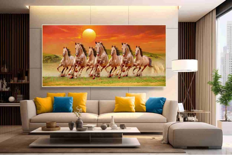 015 Best 7 running horse painting vastu horses wall canvas S