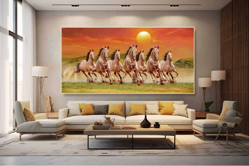 016 Best 7 running horse painting vastu horses wall canvas S