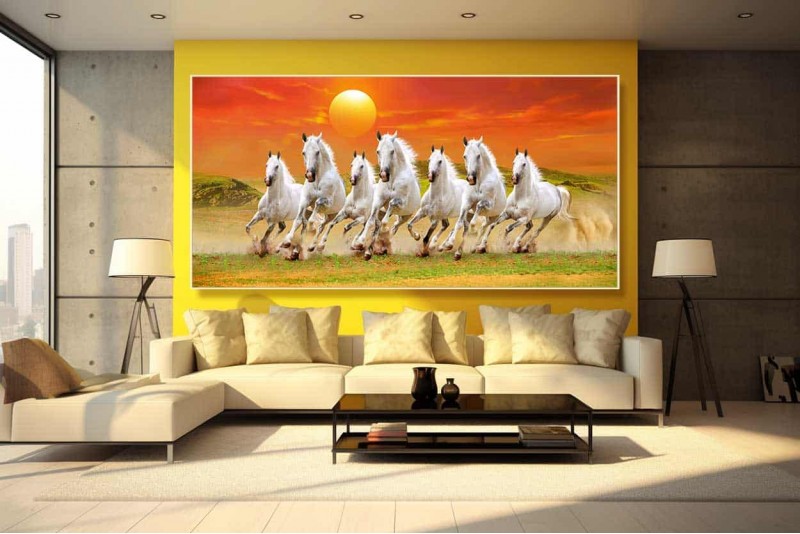 017 Best 7 running horse painting vastu horses wall canvas S