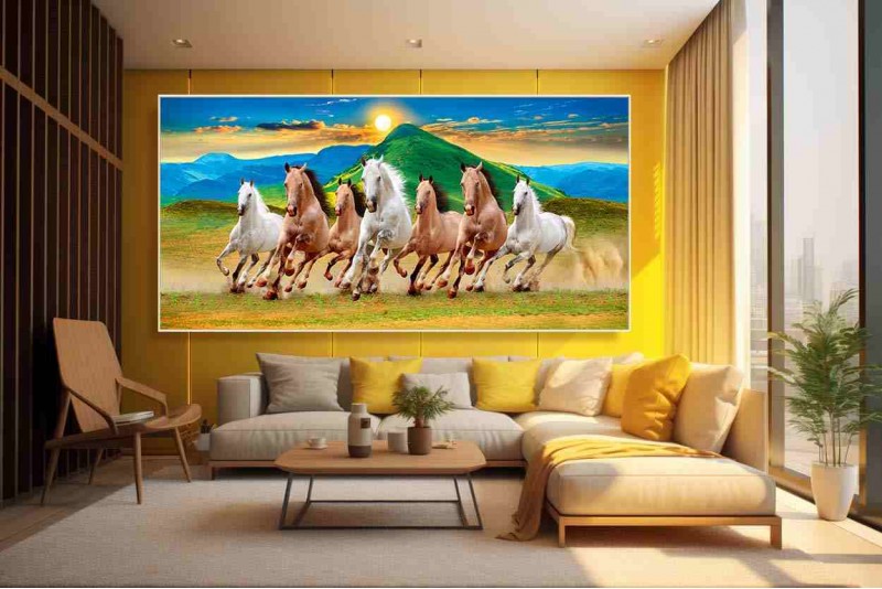027 Best 7 horse painting seven running horses vastu painting S