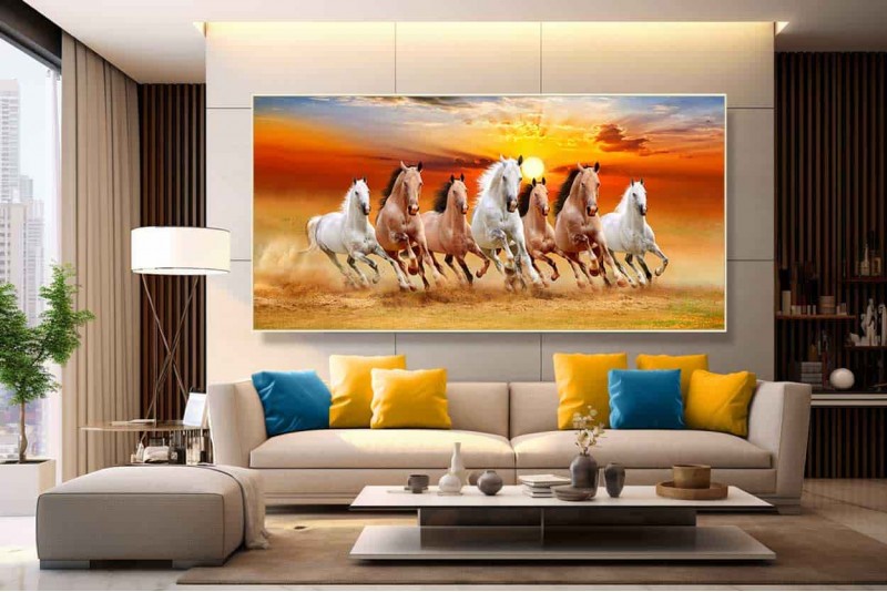 034 Best 7 horse painting seven running horses vastu painting L