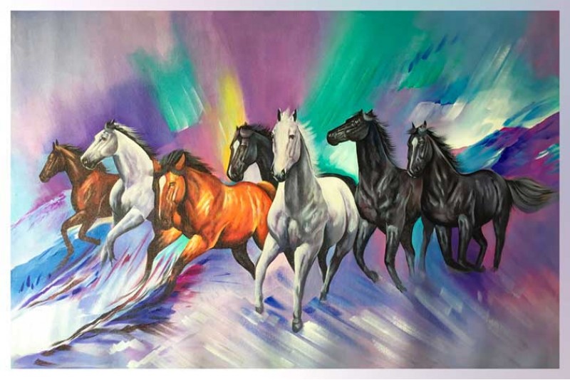 012 seven running horses vastu painting M
