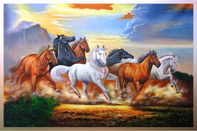 vastu Poster'' White 7 Horse vastu Painting, beautiful Seven Horse Running  At Sunrise, Wall poster, Wall Painting, Washable canvas Poster, Natural  print painting, Home Decor, Office Décor Canvas Art - Animals posters