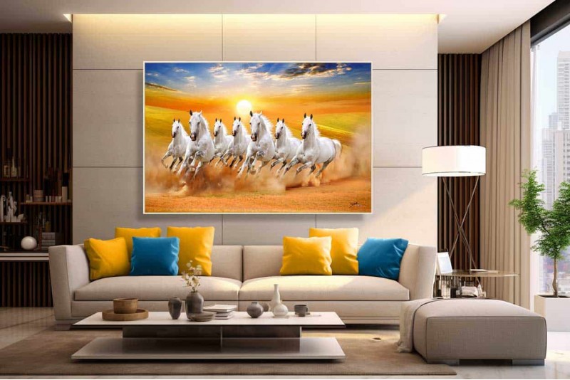 024 best sun with White Seven Running Horses Vastu Painting