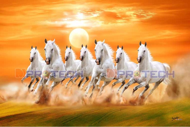 044 Best Seven Running Horses Painting | 2020 Seven White Horse L