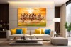 025 best rising sun with 7 galloping seven horses painting L