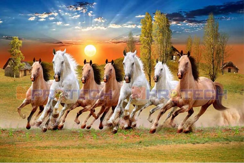 Buy VASTU 7 HORSES Handmade Painting by Preeti Dungarwal.  Code:ART_2521_19719 - Paintings for Sale online in India.