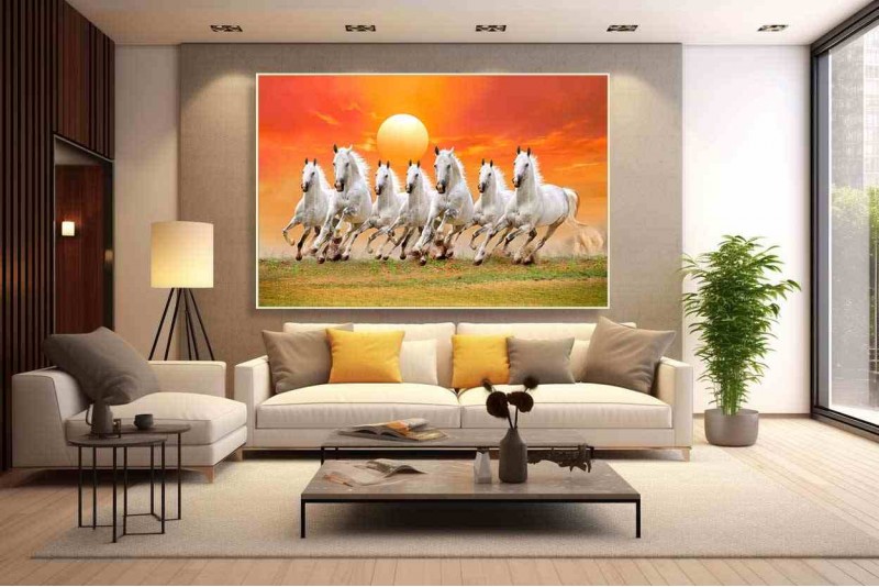 Vaastu 7 horse canvas painting 7 horses Big Size Canvas 21L