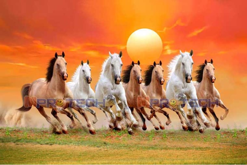 045 Large Size HD seven running horses vastu painting Best 7 horse