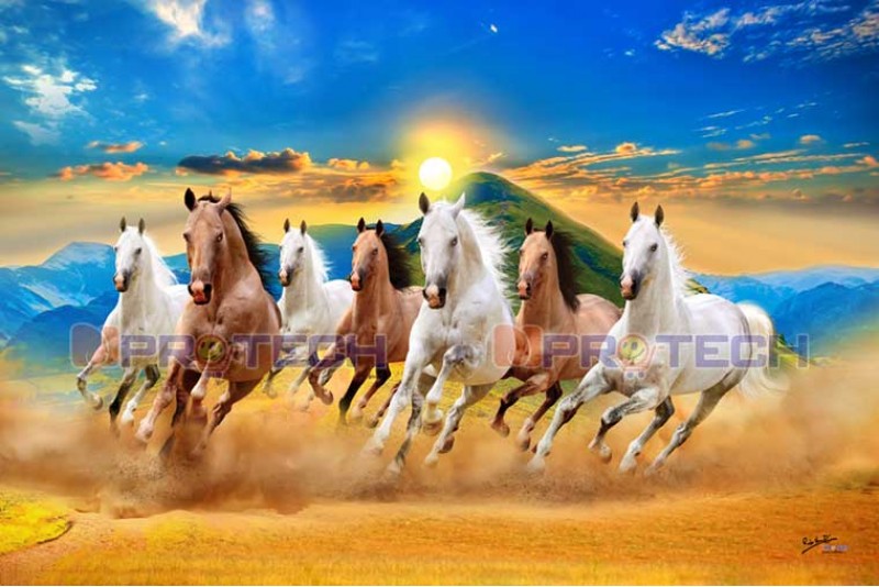 022 Best Seven Running Horses Painting wall canvas left