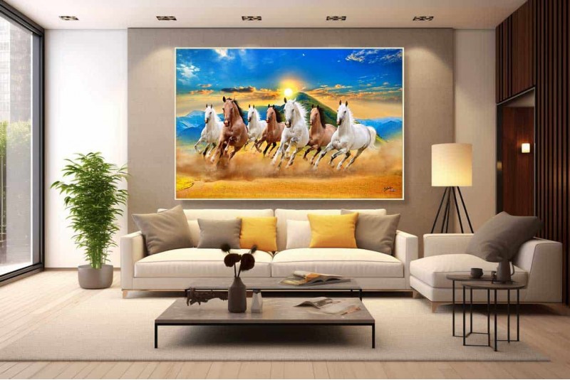 022 Best Seven Running Horses Painting wall canvas left L