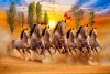 Sunrise With Seven Running Horses Painting | best 7 horses