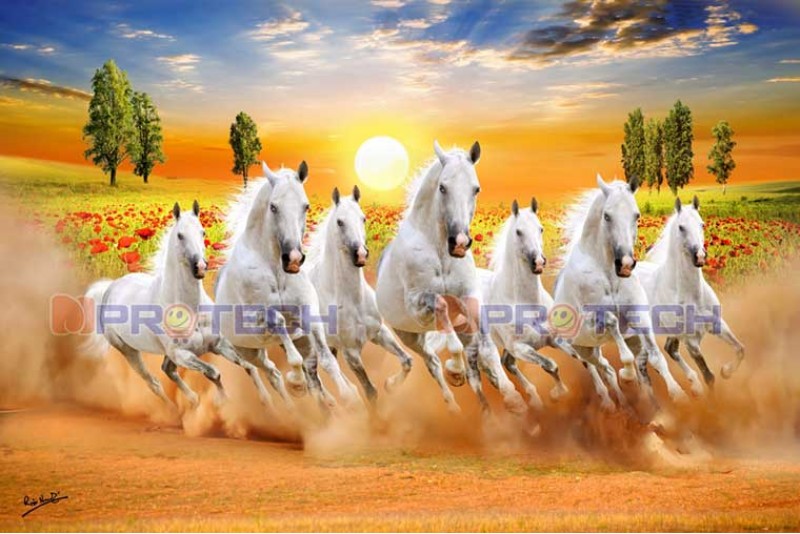 043 seven running horses vastu painting with sun