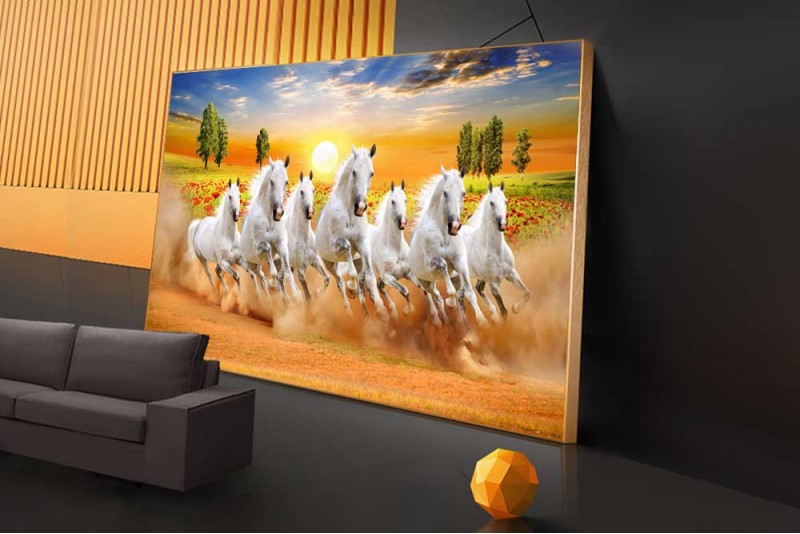 043 seven running horses vastu painting with sun