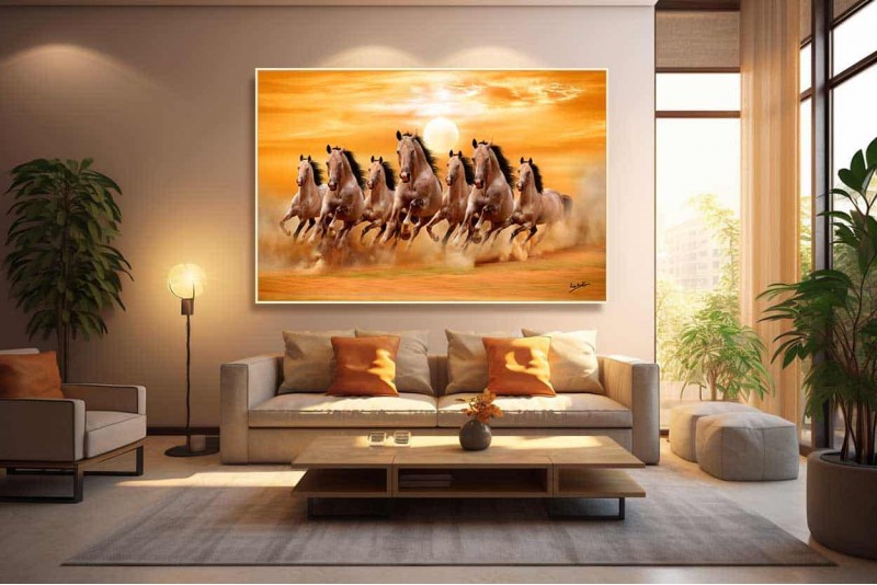 042 Best Brown seven running horses painting | 7 horses vastu L