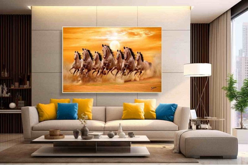 042 Best Brown seven running horses painting | 7 horses vastu