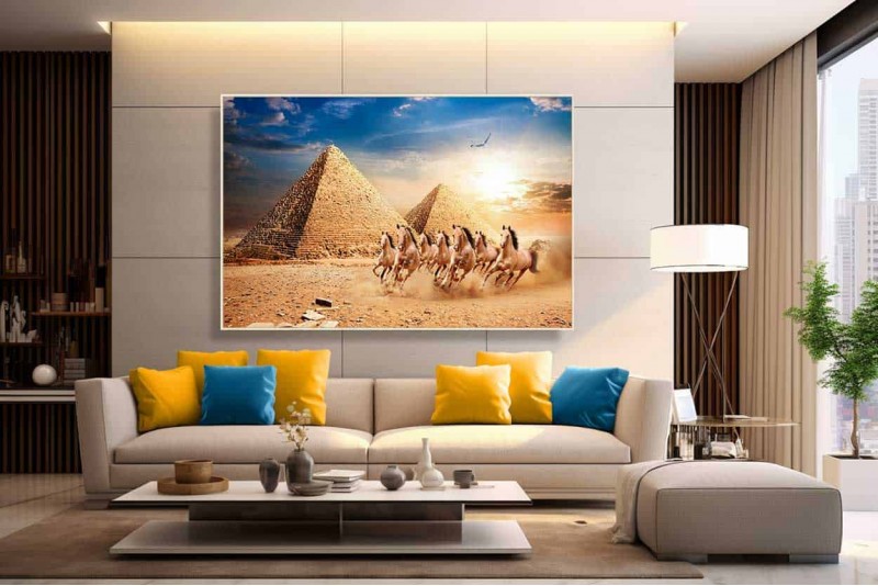 7 horses feng shui giza pyramid sunrise vastu large size canvas