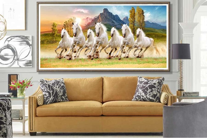 7 running horses painting with sunrise benefits left
