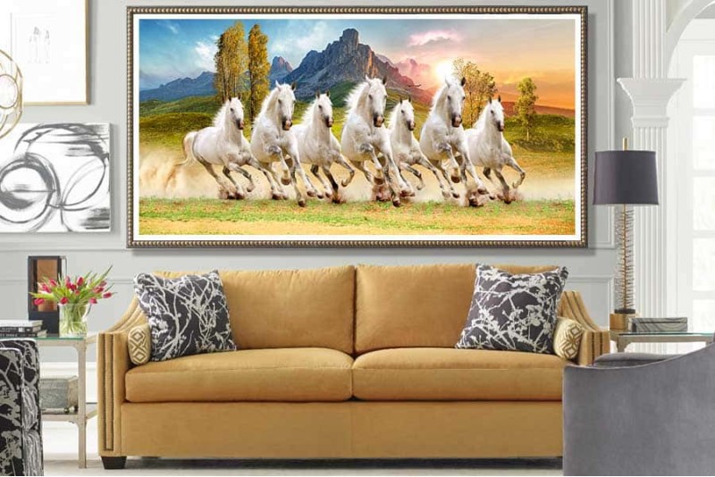 7 running horses painting with sunrise benefits right