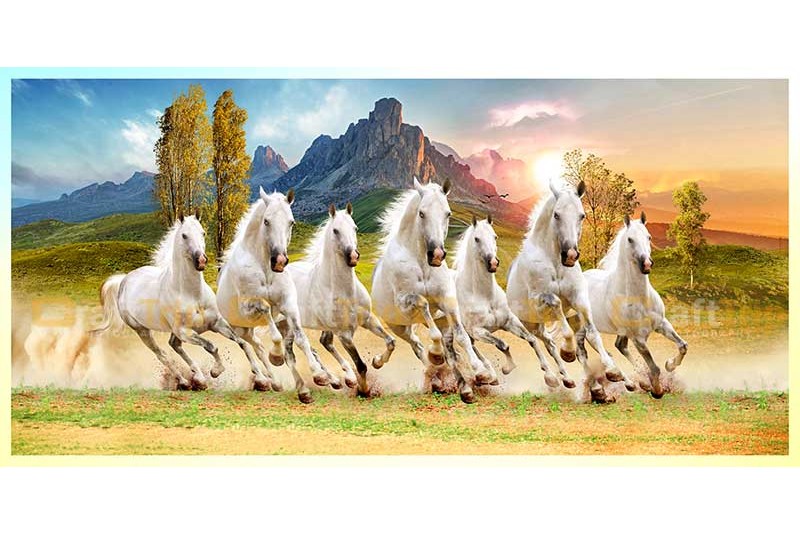 7 running horses painting with sunrise benefits right