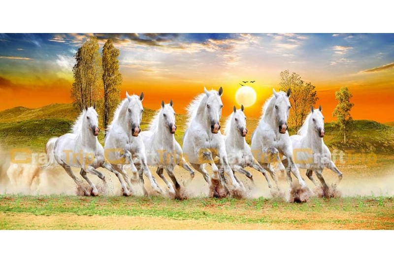 A Sunrise with Seven Running Horses Painting vastu for office 