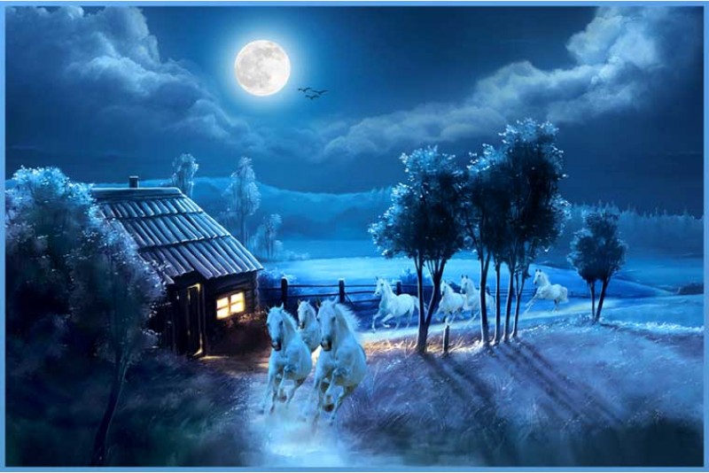 Moon Light Seven Running Horses Painting vastu 7 horse