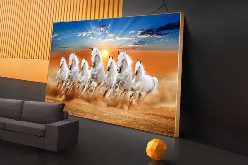 037 Beautiful vastu running horse painting on canvas Big size 01L