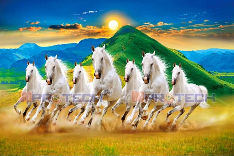 023 Seven Horses Painting On Canvas High Resolution L004