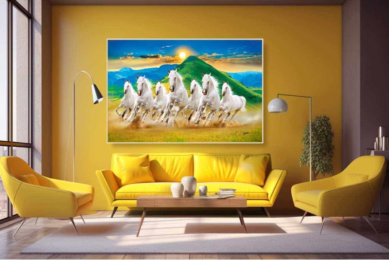 023 Seven Horses Painting On Canvas High Resolution L004
