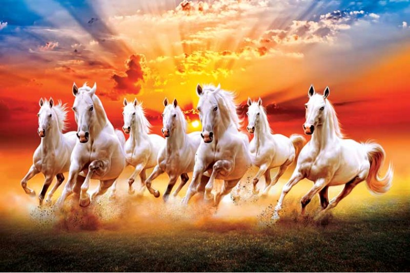 053 Seven Running horses Vastu Painting Beautiful 7 horses L