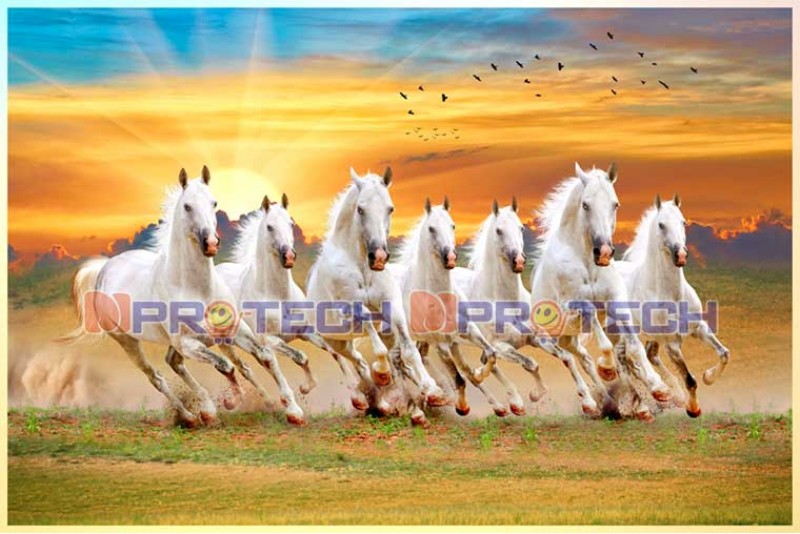 sunrise with 7 running horses vastu painting