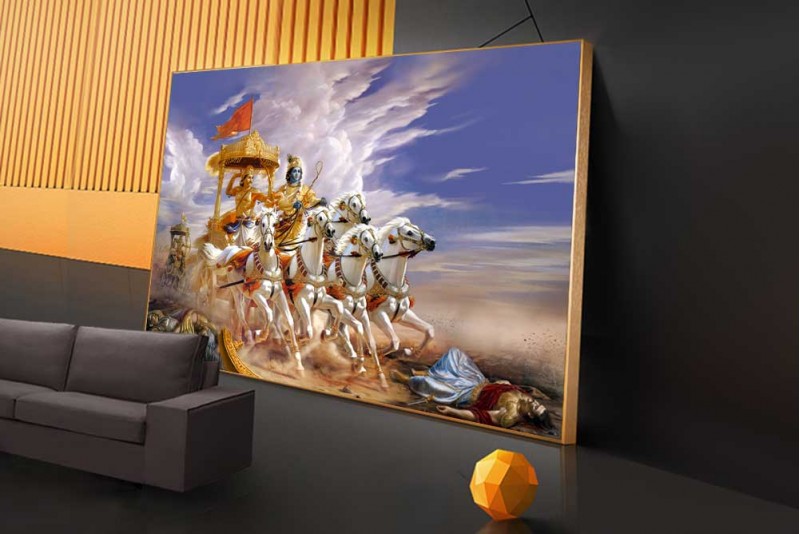 5 horse chariot sri krishna arjun mahabharat paintings