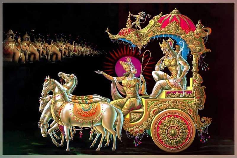 Krishna and Arjuna speak battlefield the Bhagavad Gita