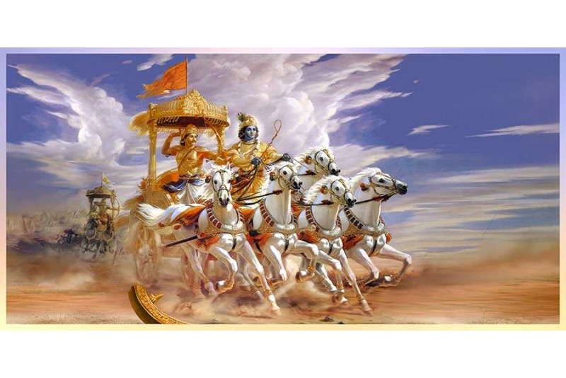 Lord krishna arjuna 5 Horses chariot painting at home