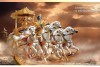 Shri Krishna arjun Painting 5 Horses Chariot On Canvas