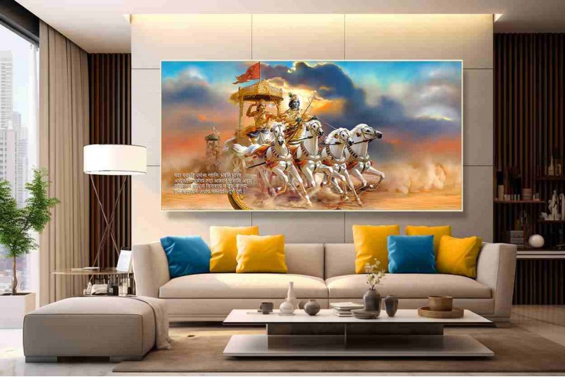 krishna arjun chariot painting mahabharat wall canvas
