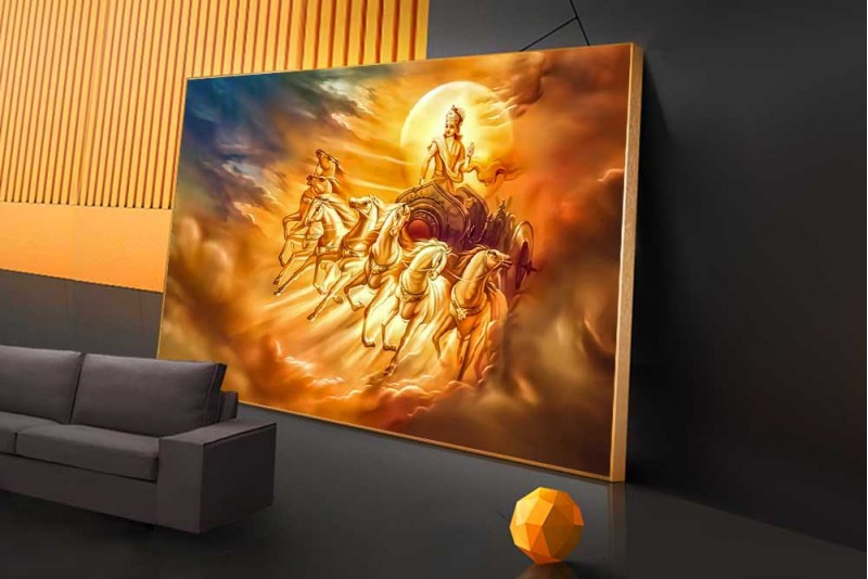 surya dev with seven running horses chariot painting Left view