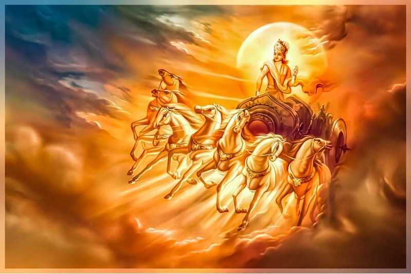 surya dev with seven running horses chariot painting Left view