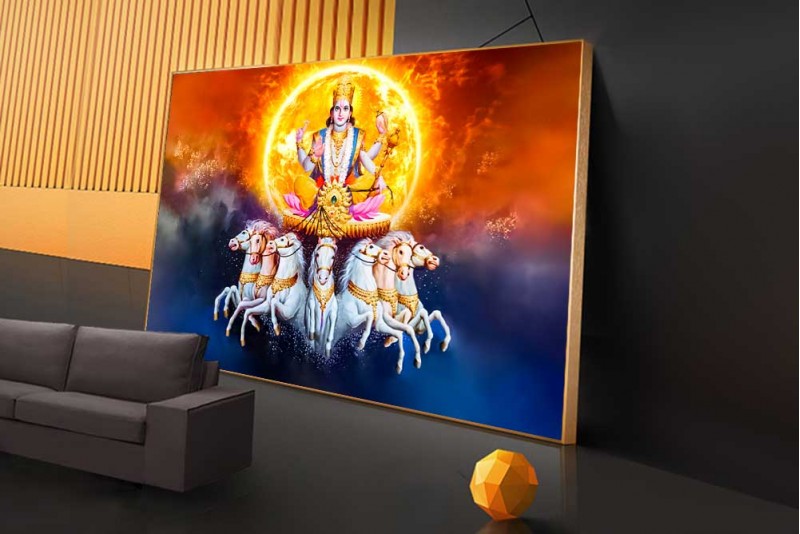 Surya Dev With 7 running Horses Chariot Painting wall canvas