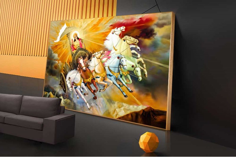 Surya Dev chariot 7 running horse Vastu painting on canvas 01L