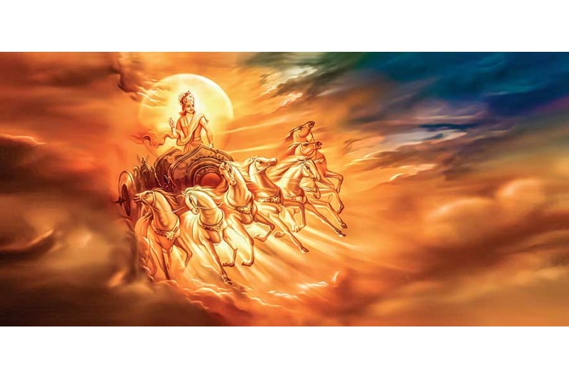 surya dev with 7 horses painting Surya Narayana chariot