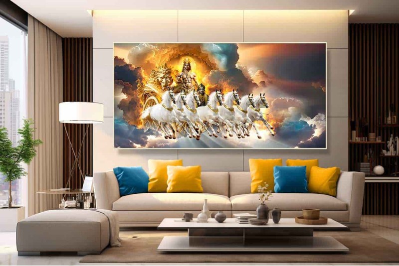 Surya Dev With 7 running Horses Chariot Painting Right L