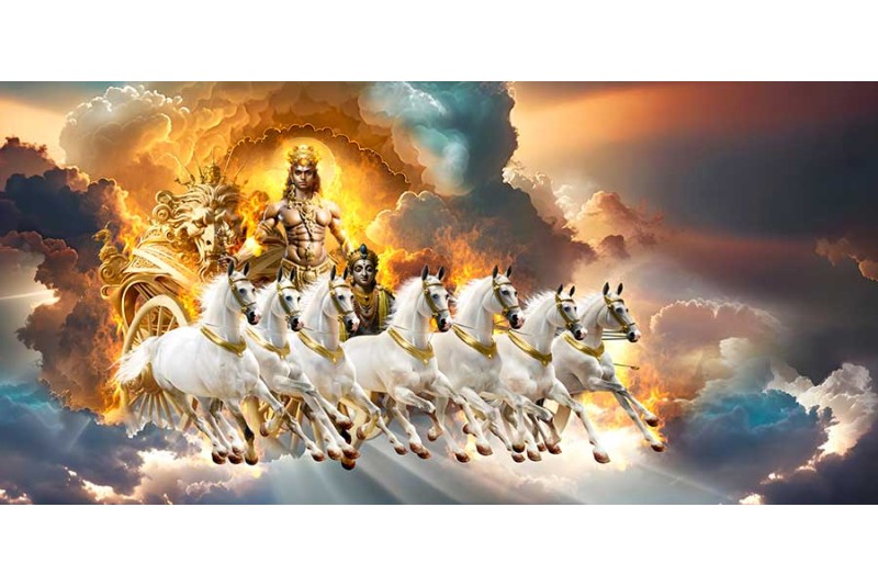 Surya Dev With 7 running Horses Chariot Painting Right L