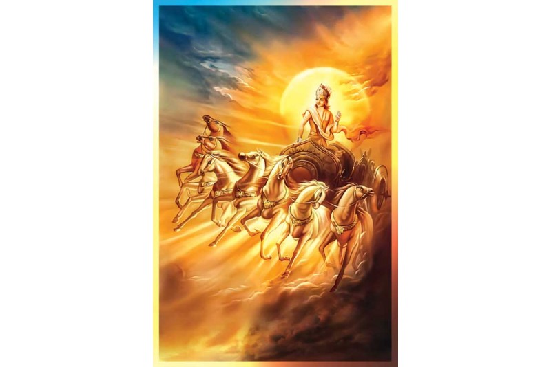 Surya Dev With 7 running Horses Chariot Painting left View
